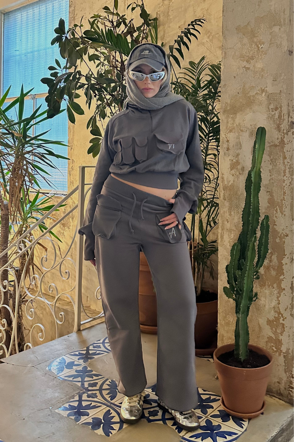 Puff Wide-Leg Drawstring Sweats (Stone)