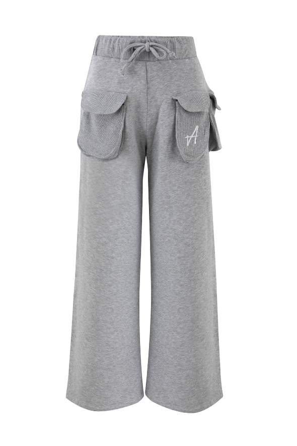 Puff Wide-Leg Drawstring Sweats (Heather Grey)