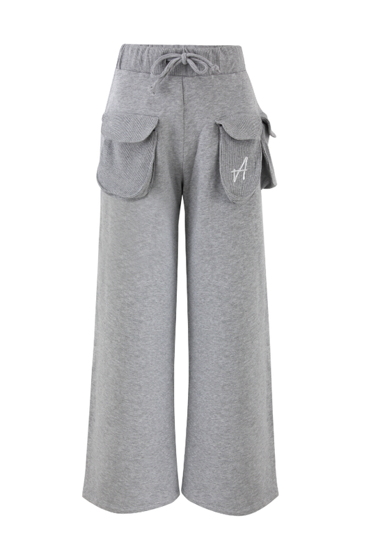 Puff Wide-Leg Drawstring Sweats (Heather Grey)