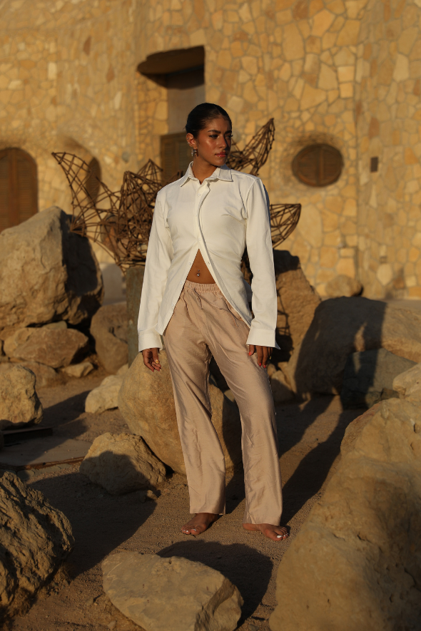 B Fit Drawstring Linen Pants (RoseGold)