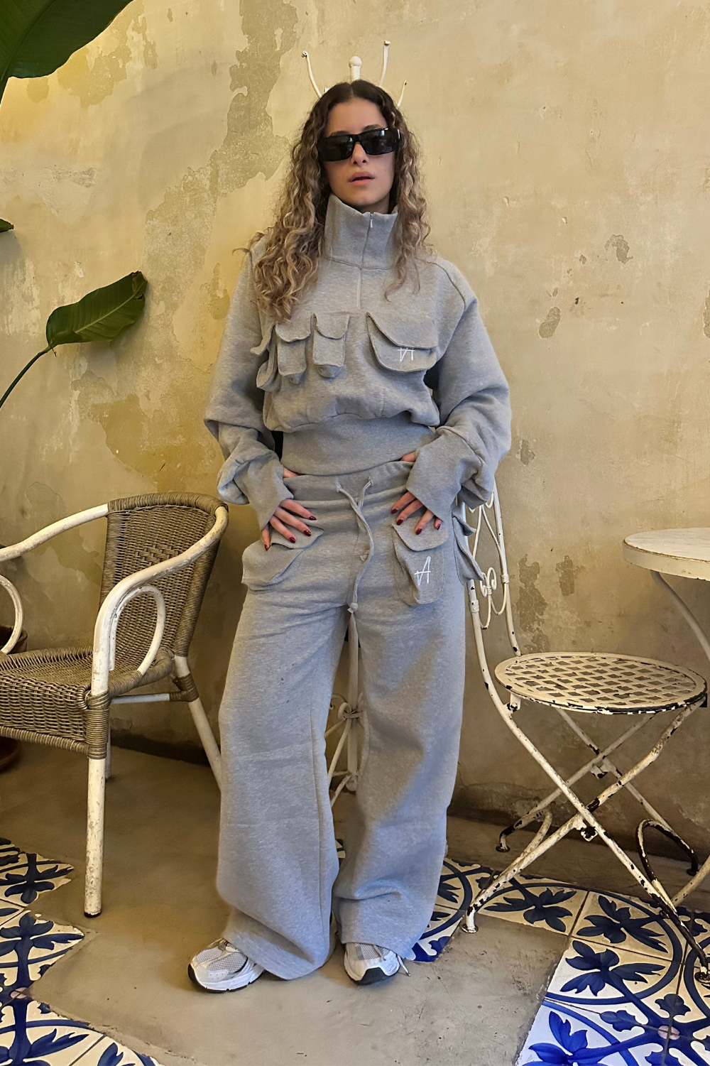 Puff Wide-Leg Drawstring Sweats (Heather Grey)