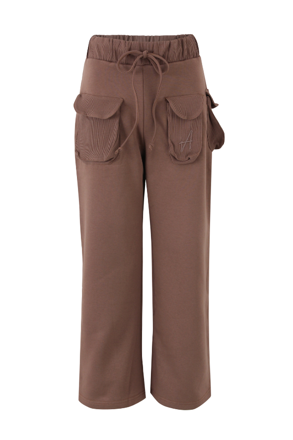 Puff Wide-Leg Drawstring Sweats (Mocha)