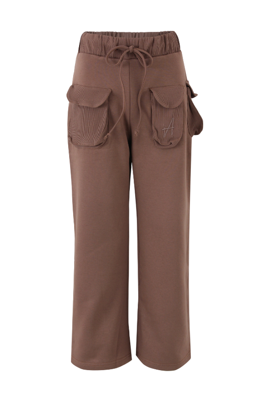 Puff Wide-Leg Drawstring Sweats (Mocha)