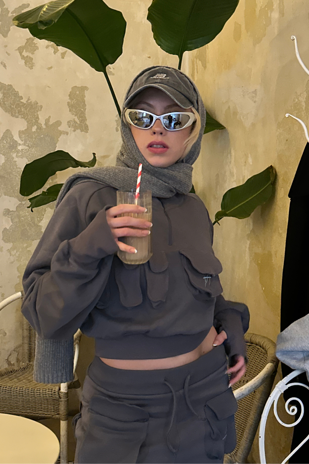 Puff Wide-Leg Drawstring Sweats (Stone)