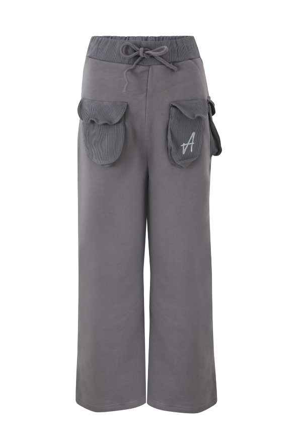 Puff Wide-Leg Drawstring Sweats (Stone)