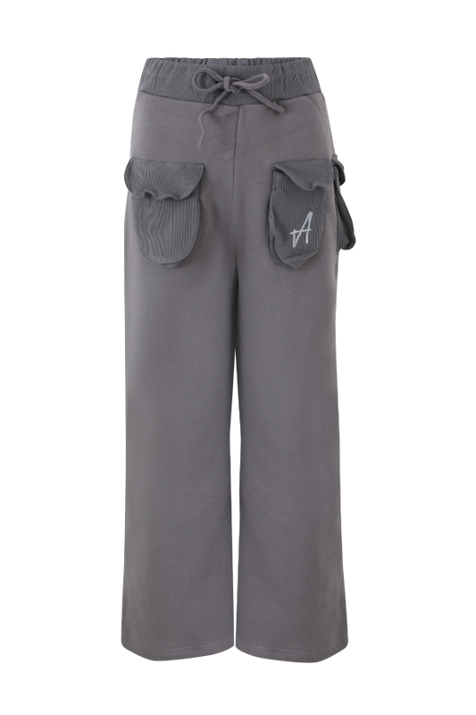 Puff Wide-Leg Drawstring Sweats (Stone)