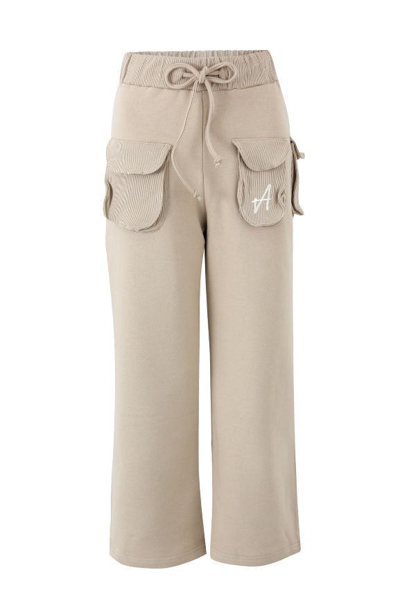 Puff Wide-Leg Drawstring Sweats (Vanilla)