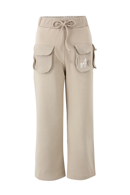 Puff Wide-Leg Drawstring Sweats (Vanilla)