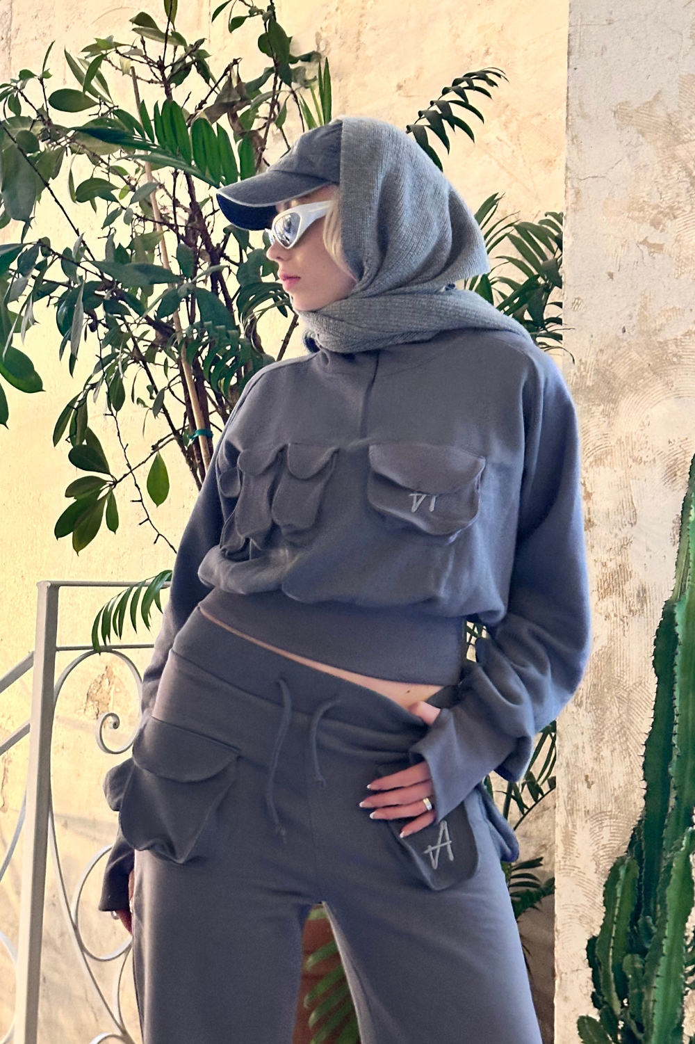 Puff Wide-Leg Drawstring Sweats (Stone)