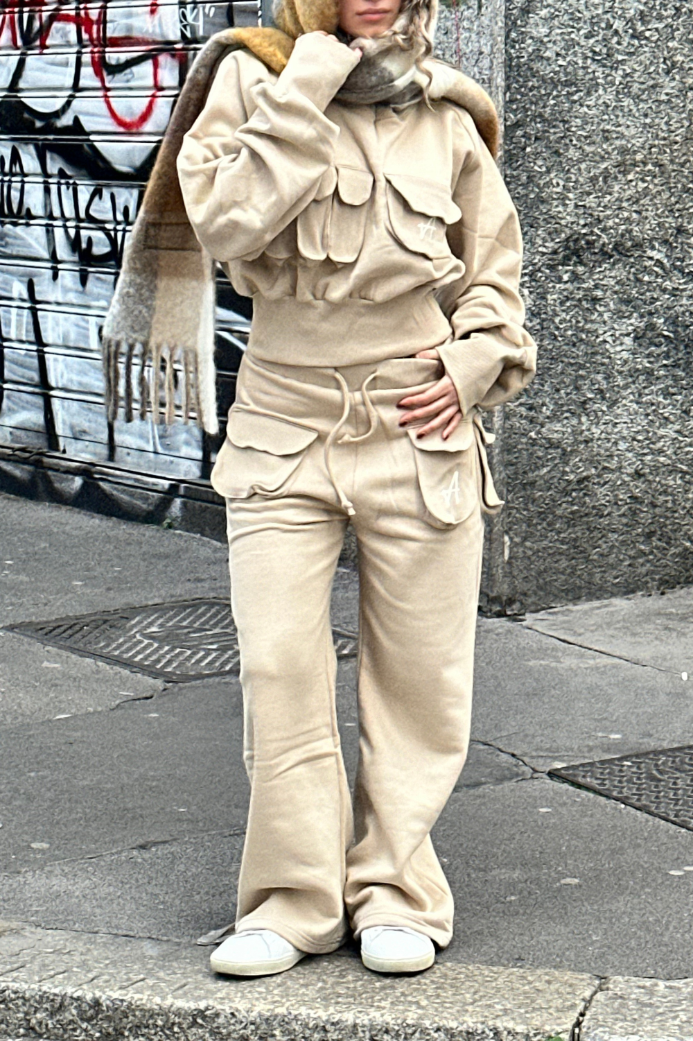 Puff Wide-Leg Drawstring Sweats (Vanilla)