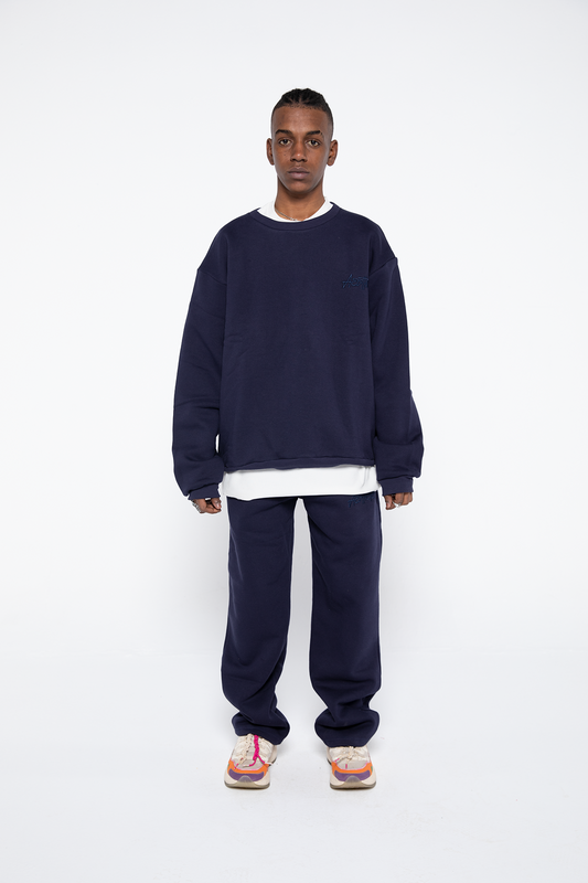 Open Leg Drawstring Joggers (Navy)