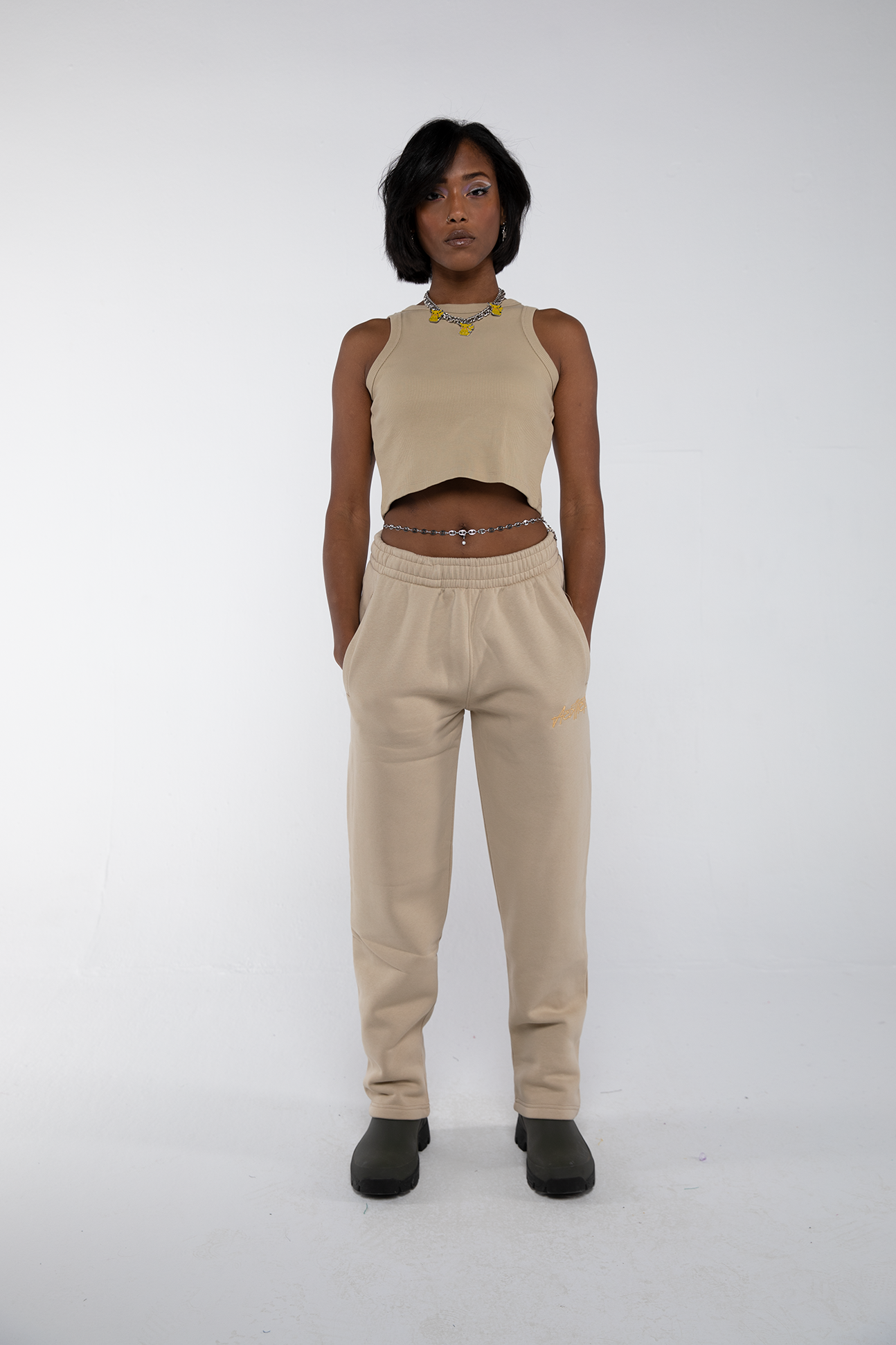 Open Leg Drawstring Joggers (Vanilla)