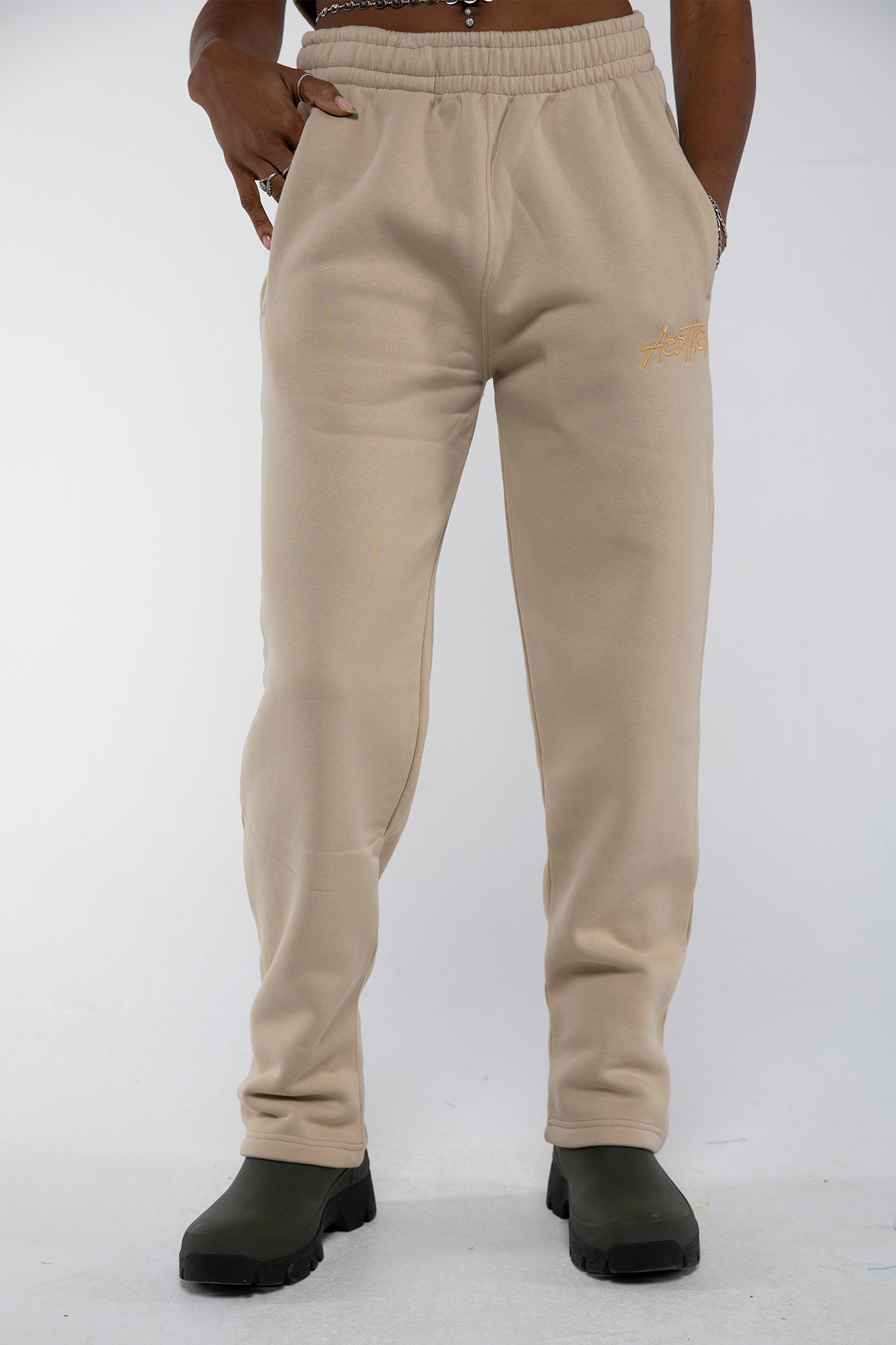 Open Leg Drawstring Joggers (Vanilla)
